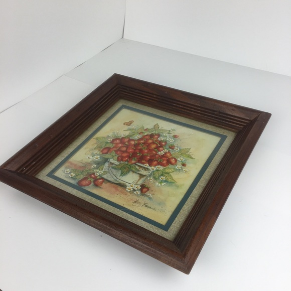Ava Freeman Strawberries in Bucket Framed Matted Picture Butterfly Floral VTG - Picture 9 of 12